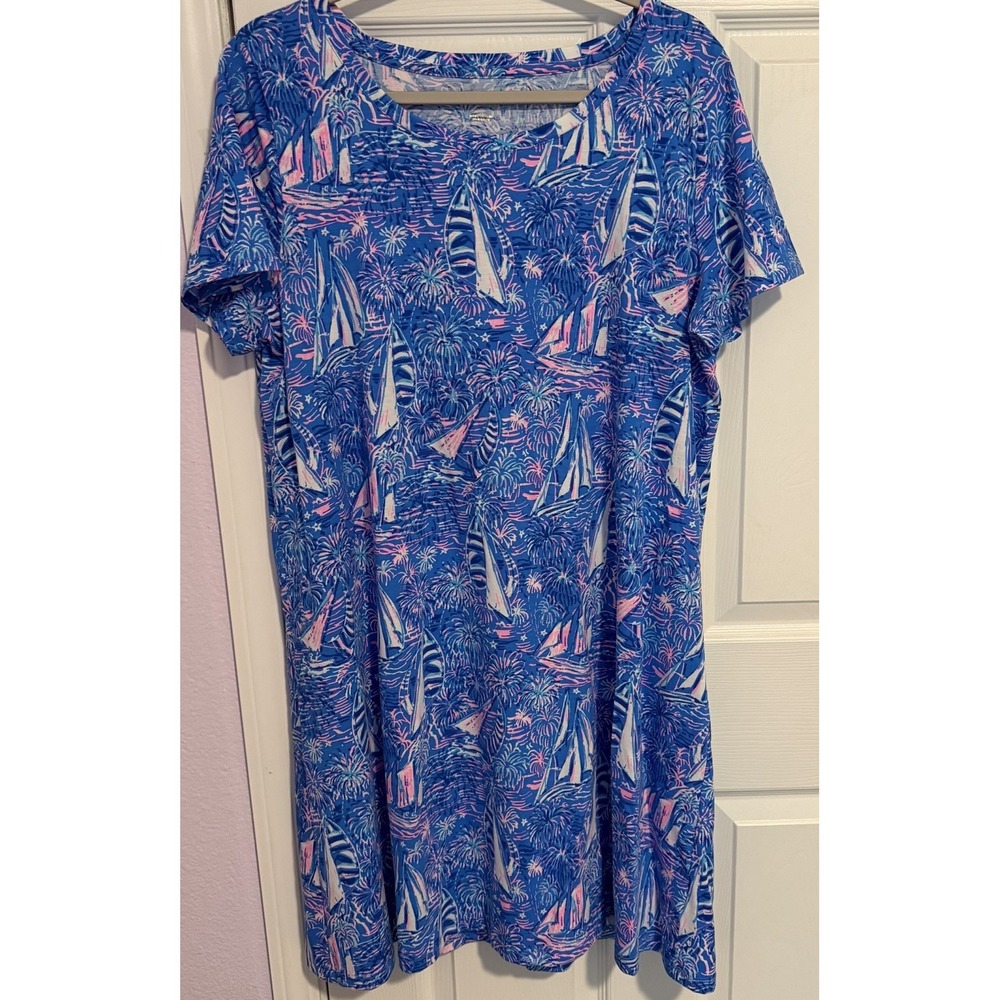 Lilly Pulitzer XL Cody Dress T-Shirt Swing Boca Blue It's A Sailabration Preppy